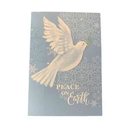Religious Christmas Card 8 Pack, Dove with Fig Leaf, Peace on Earth (Love and Peace, 4.75 Inches x 6.75 Inches, White Envelopes)
