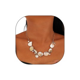 Coridy Shell Gold Necklace Natural Stones Necklaces Rhinestone starfish necks Jewelry for Women (A-Necklace)