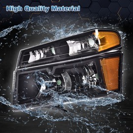 PIT66 Headlight Assembly Compatible with 2004-2012 Chevy Colorado/04-12 GMC Canyon/06 Isuzu i-280 i-350/07-08 Isuzu i-290 i-370 Clear Lens Black Housing Amber Reflector Halogen Headlamp