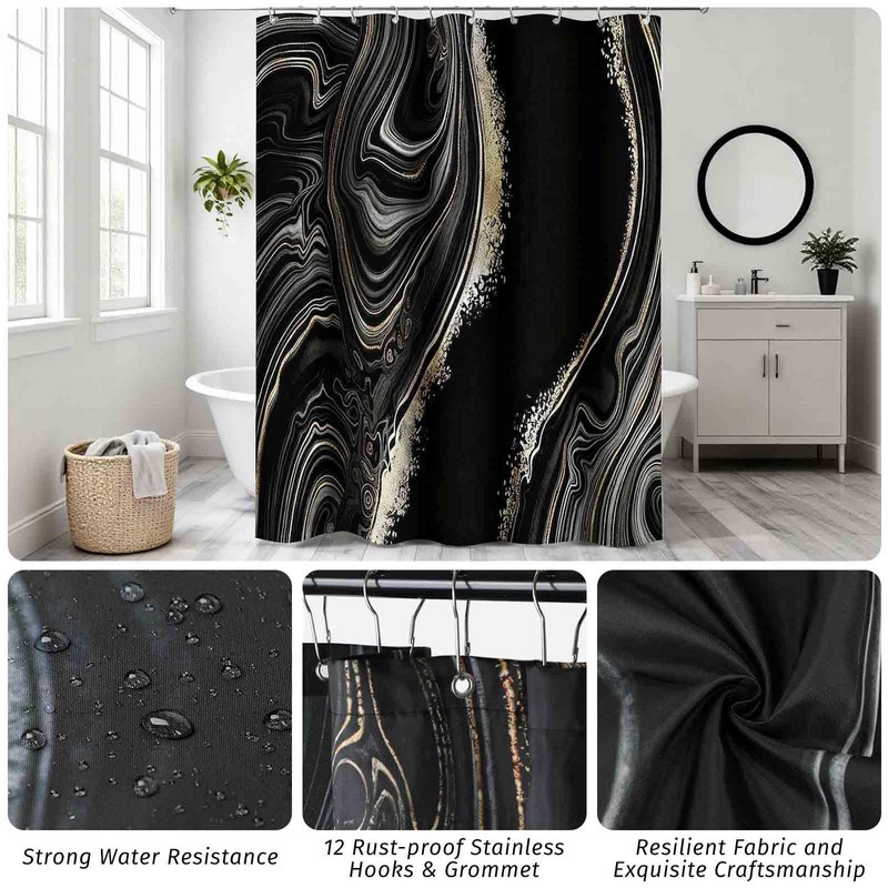 Bathroom Accessory Set with Shower Curtain and Rugs 23Pcs, Black