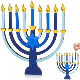 Layhit Hanukkah Menorah with Removable Wooden Candles Wooden Chanukah Menorah for Kids Baby Hanukkah Gifts Jewish Holiday Party Favors Centerpiece Decorations (Colorful)