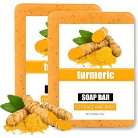 Jabón de cúrcuma 2pc, jabón de ácido tartárico de cúrcumas, gel de baño de cúrcuma y jabón facial, hidratante, suave y limpio de poros, adecuado para todo tipo de piel