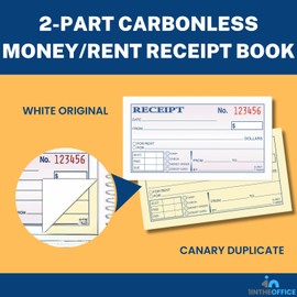 1InTheOffice Money and Rent Receipt, Carbonless Rent Receipt Book, Receipt Book, 2-Part, 4.75" x 2.75", 200 Sets/Book