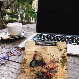 QLMX Vintage Butterfly Clipboard Folio with Storage, Butterfly Floral Decorative Clipboard Folder, Butterflies Clipboards for Women, Butterflies Gifts Office School Supplies, 12.4x9.2In