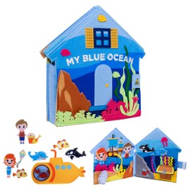 Meqbem® PANTAWORLDS® Quiet Book Educational Sensory Fabric Book Montessori Toy from 1 Year Children's Game Busy Book Busy Board CE Certificate (My Blue Ocean, Single Piece)