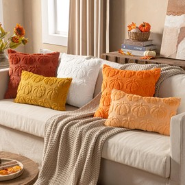 Woaboy - Fundas de almohada de otoño de 18 x 18 pulgadas, diseño de calabaza, decoración de Halloween, Acción de Gracias, otoño, suave felpa de lana sintética para silla, porche, sofá, recámara, sala
