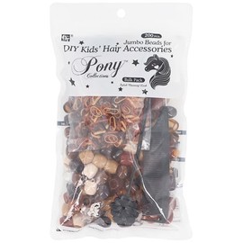 Beauty Town DIY Kids Jumbo Beads Set - 200 Beads, 500 Rubber Bands, 1 Tail Comb & 2 Beaders - 15x9mm for Hair Braiding & Jewelry Making - Gift for Girls Ages 4+ (Pearl Brown Assorted)
