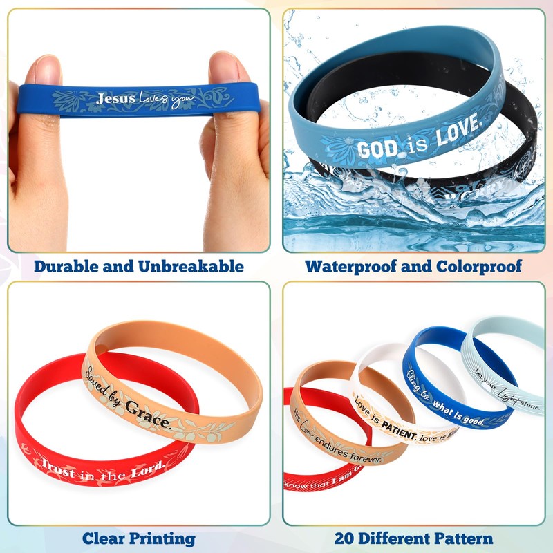 Bucherry 120 Pcs Rubber Bible Verse Bracelets Religious Silicone Christian