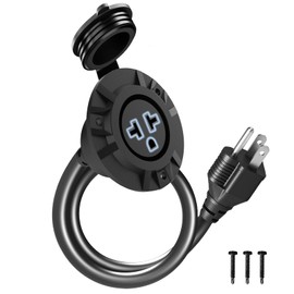 KarlKers 15A Weatherproof Outdoor Power Outlet, 15 Amp 125V NEMA 5-15R Receptacle Outlet with Integrated 20 Inch Extension Cord, 12AWG Outdoor Electrical Outlet with Waterproof Rubber Cover