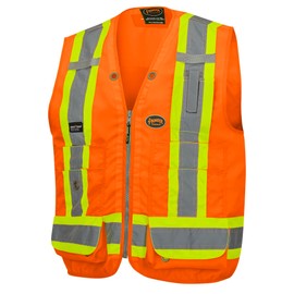 Pioneer Surveyor Safety Vest for Men – Hi Vis Reflective Neon –Woven 150D, 19 Pockets, Zipper, Cooling Mesh Vents – Orange or Yellow/Green