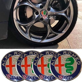 4 Car If Hub Caps Sticker Stickers 50 mm Covers Compatible with Alfa Romeo Green 147 156 GT Giulia Mein 2016 New Black Rims Alloy Wheel Cups