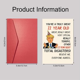 Funny Trump 22nd Birthday Card, Happy 22 Year Old Birthday Gifts for Him her, Unique 22nd Birthday Decorations for Female Men Son Daughter Brother Sister
