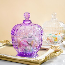 kanpura Large Glass Candy Jar with Lid, Cookie Jar Food Storage Container for Kitchen Counter, Apothecary Jar for Cotton Pads, Floss Picks, Dishwasher Safe, 22 oz, 650ml (Purple)