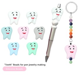 7 PCS Teeth Silicone Focal Beads Tooth Spacer Beads for Pens Dental DIY Jewelry Keychain Bracelet Making