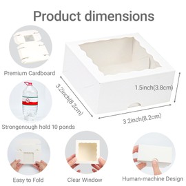 TEMLQPACK 50pcs 3?"X3?X1? Inch Bakery Boxes with Window Cookies Boxes Soap Box Chocolate Truffle Boxes Macaron Boxes .Dount Boxes Gift Treat Boxes for Cake Browine pastries.or gifts goodies Party Favor