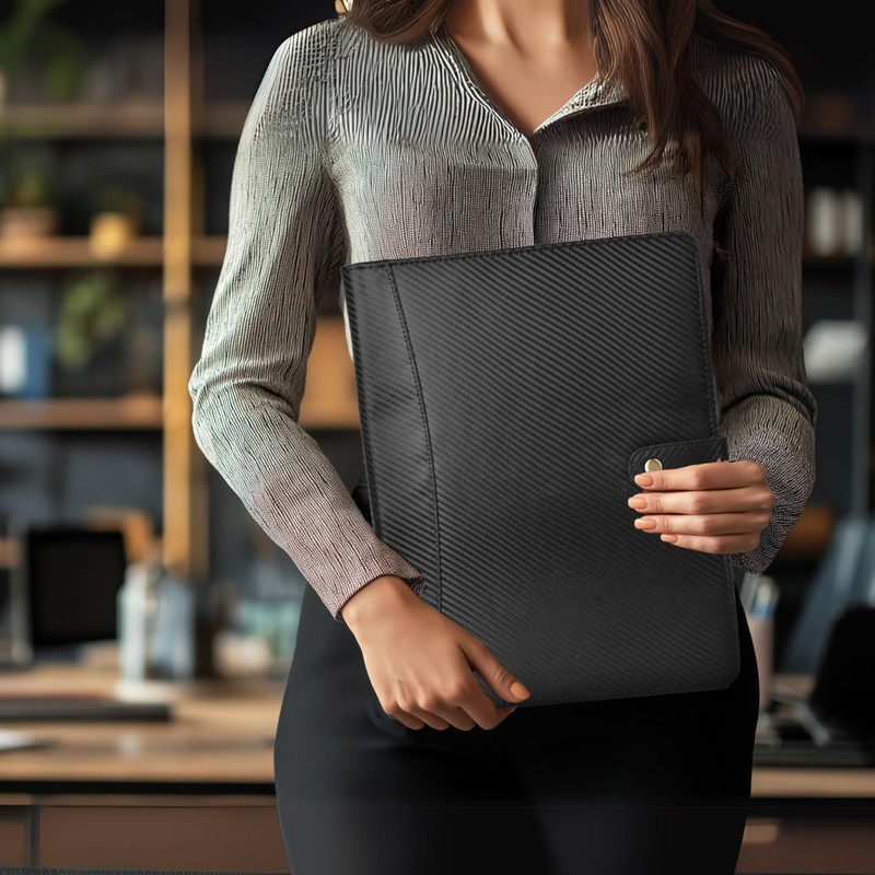 Leather Village Carbon Leather Portfolio Organizer-Professional Business Padfolio for Men