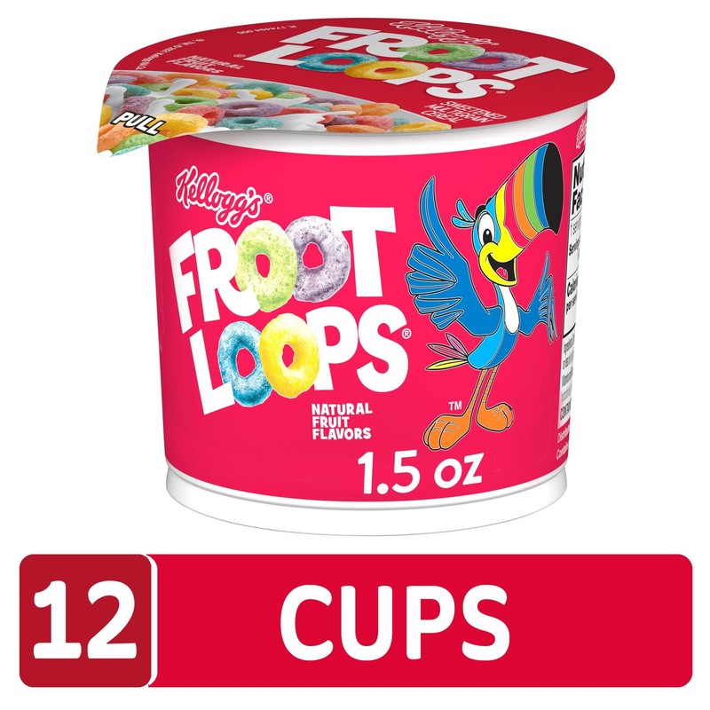 Kellogg's Froot Loops Breakfast Cereal Cups, Fruit Flavored, Breakfast Snacks
