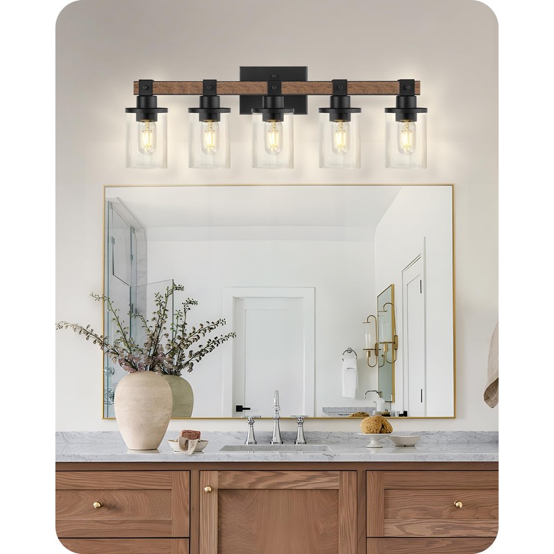 GOEBLESON 5-Light Bathroom Light Fixture, Farmhouse Vanity Lights for Bathroom