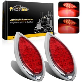 Partsam 2PCS Red 35 LED Chrome Tear Drop Truck Trailer Stop Turn Brake Tail