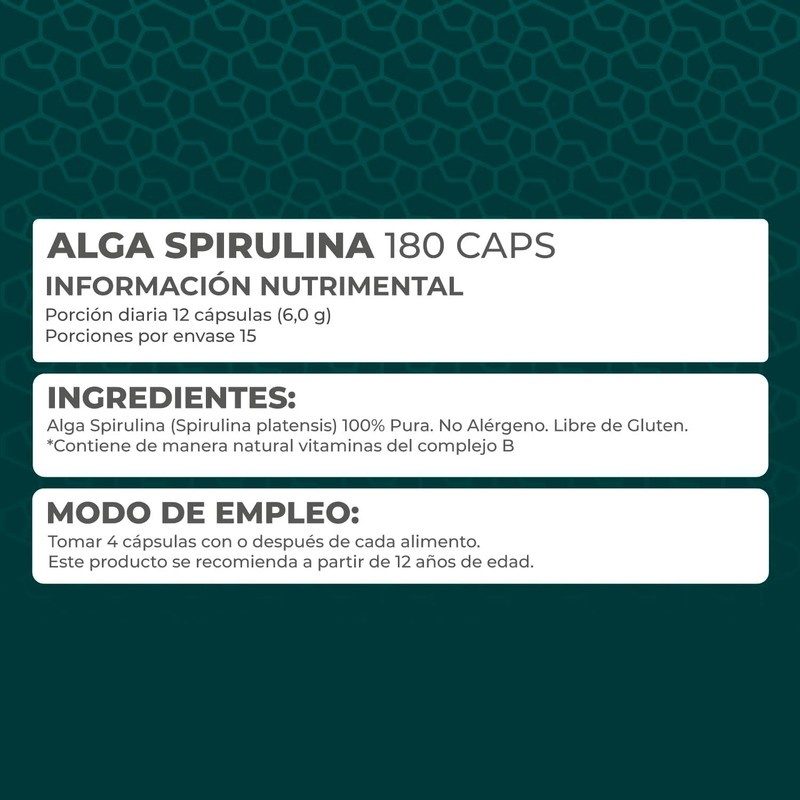 PRONAT | Alga Spirulina 100% Pura, Suplemento Alimenticio, 180 cápsulas