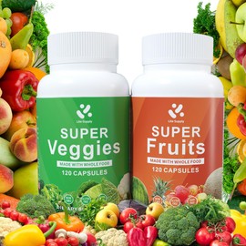 Lite Supply Fruits and Veggies Supplement 240 Caps - 120 Fruit and 120 Veggie Capsules - Whole Food & Natural Superfood Filled with Vitamins & Minerals for Women, Men Supports Energy Levels