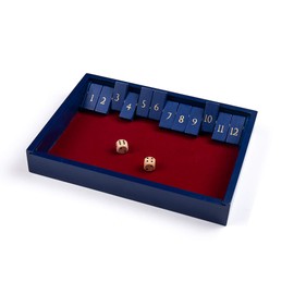 STERLING Games Wooden Shut The Box Game 12 Numbers with Home Decor Design Lid Cover and Felted Rolling Surface, Blue