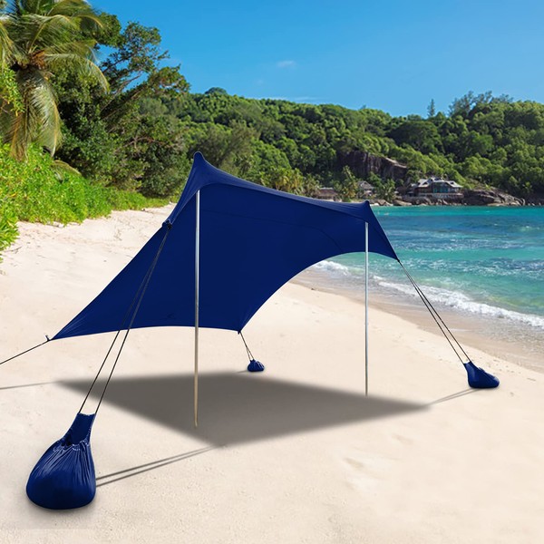 ALPHA CAMP Beach Tent Canopy, Portable Sun Shelter Sun Shade 7x7 FT with Sandbag Anchors, 2 Pole Pop Up Outdoor Shelter Family Size for Beach, Camping, Fishing, Backyard, Picnics - Navy Blue