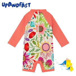 upandfast Baby Girls Swimwsuit with Snap Bottom UPF 50+ Infant Girl Rash Guard Bathing Suit (Sunflower, 6-9 Months) Orange