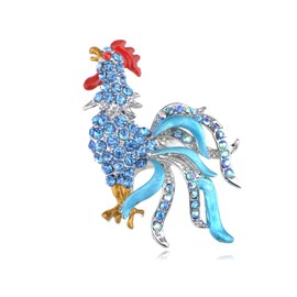 Alilang Silver Tone Enamel Morning Fighting Rooster Chicken Animal Brooch Pin