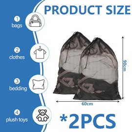 2 Pcs Mesh Laundry Bags, Washing Bags For Laundry, Large Washing Net Bags For Laundry With Drawstring, For Delicates Heavy Duty Net Washiing Bag For Washing Machine (Black)