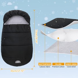 LAT Universal Winter Footmuff for Baby Seat, Winter Baby Footmuff with Zip, Waterproof, Windproof (Black)