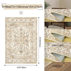 Area Rugs for Living Room - 6x9, Boho Non-Slip Low Pile Carpet Machine Washable Rugs for Bedroom, Farmhouse, Office, Dining Room (Gold)