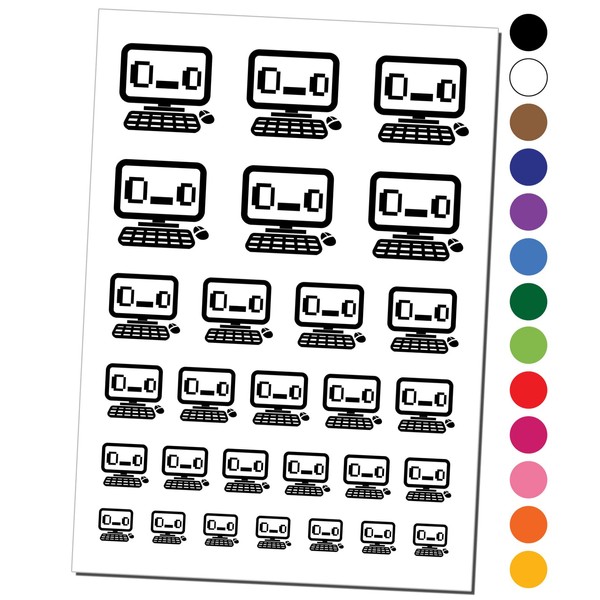 Shocked Confused Kawaii Computer Face Emoticon Temporary Tattoo Water Resistant