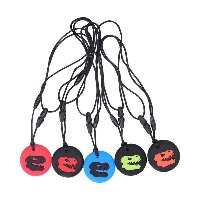 5pcs Kid Silicone Dinosaur Pattern Sensory Chewing Necklace Portable Baby