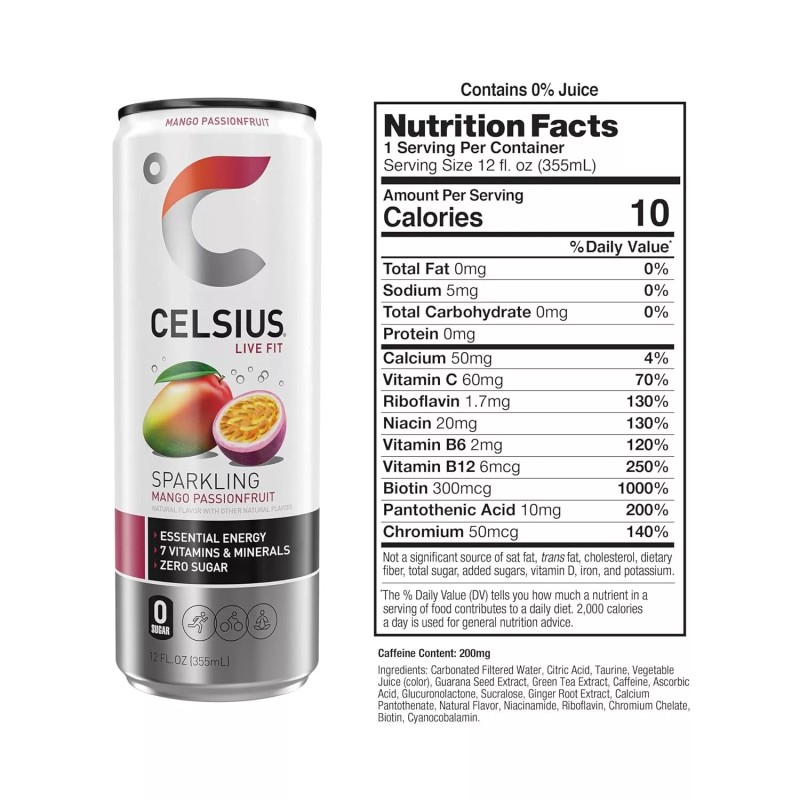 CELSIUS Sparkling Mango Passionfruit Functional Energy Drink 12 Fl (Pack