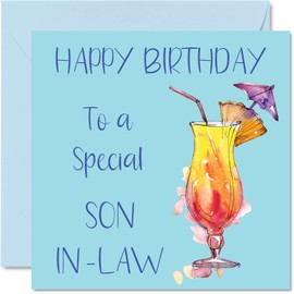 Cocktail Birthday Cards for Men - Special Son-In-Law - Happy Birthday Card from Mother Father In Law 145mm x 145mm Greeting Cards, Drinking 18th 21st 30th 40th 50th Bday Cards