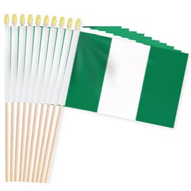 Pack of 20, Handheld Nigeria Flags 5x8 Inch – Small Nigerian Flags on Wooden Sticks with Gold Spear Top, Mini Nigeria Country Flag for Independence Day, Parades, Patriotic Decorations
