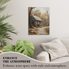 KU-DaYi Vintage Fall Pumpkin Wall Art Decor, Rustic Autumn Pumpkin Canvas Prints Pictures Framed, Retro Country Fall Farmhouse Wall Art Prints for Home Bedroom Living Room Decor, 11x14 Inches