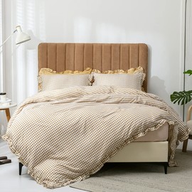 JIAOZUOSIGA Ruffle Duvet Cover Twin Size, 100% Microfibre Vintage Ruffle Plaid Bedding Set, Soft Breathable Quilt Cover 2 Pieces Zipper Closure (Twin 66"x90")