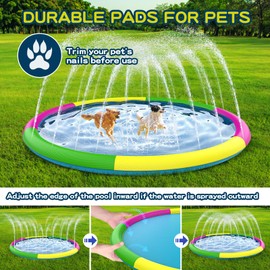 Growsland Non Slip Splash Pad for Kids and Dogs, Outdoor Sprinkler for Kids Pool, Dog Water Summer Toys Outdoor Toys for Toddlers 3-5 Ages 4-15