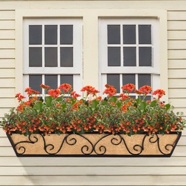 Y&M 2Pcs 30 Inch Large Window Box Railing Planter with Coco Liner, Outdoor Window Flower Boxes Over The Railing Planter Boxes Deck Fence Porch Patio Planter-Butterfly