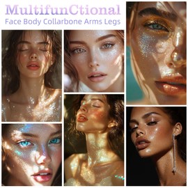 Roll-on Body Glitter Gel, Face Glitter Gel Blue, Festival Glitter for Face and Hair, Sparkle Waterproof Rollerball Applicator for Concerts/Parties, Body Shimmer