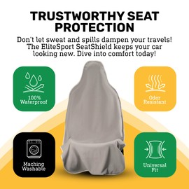 EliteSport Front Seat Cover, Universal Fit Waterproof, Sweatproof, Odor-Resistant, and Machine Washable Car Seat Protector with Non-Slip Underlayer for Pet, Travel, and Outdoor Adventure, Gray, 2Pack