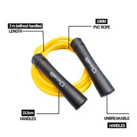 Professionelles Rope Skipping Springseil HEAVY CHAMPION 2.0 (Ø 10mm / 3.0m Seillänge - verstellbar) (gelb)