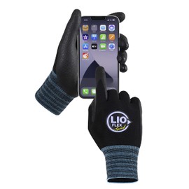 LIO FLEX Safety Work Gloves Nitrile Foam Coated, Firm Grip, Seamless Knit 15 Gauge Nylon, Breathable, Thin & Lightweight, Touchscreen, Ideal for Delivery, Warehouse, DIY Home Improvement (Black, XL)
