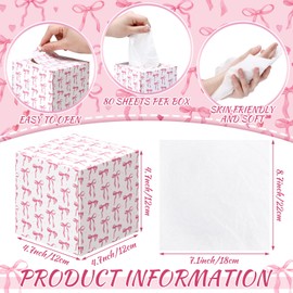 Marsui 6 Pcs Tissue Cube Boxes 2 Ply Facial Paper Tissues Boxes Cover Bulk Travel Size Face Facial Cube Pack Upright Face for Bathroom Kitchen Bedroom (Pink Bow)