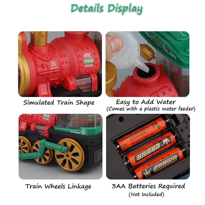 Miracland Retro Steam Train with Mist Spray Function, Vintage Steam