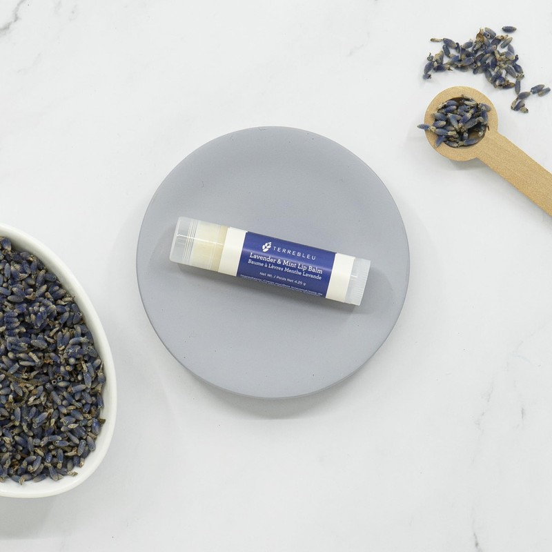 Terre Bleu Lavender Lip Balm, Natural Beeswax Formula with Mint,