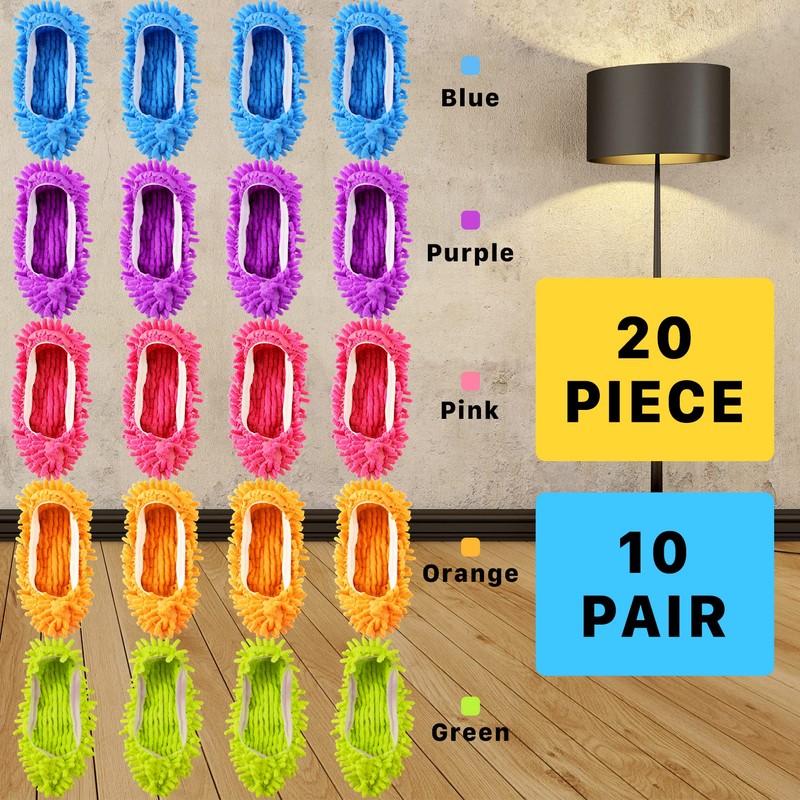 20PCS Mop Socks for Floor Cleaning, Washable Reusable Mop Shoes,