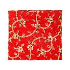 Decorative Pooja Thali Cover Mat Aasan Round Silk Netted Puja Cloth Indian Traditional Cultural Festival New Year Decorative Cloth (Size:-21" X 21") for Multipurpose Pooja Decorations Item(Red)